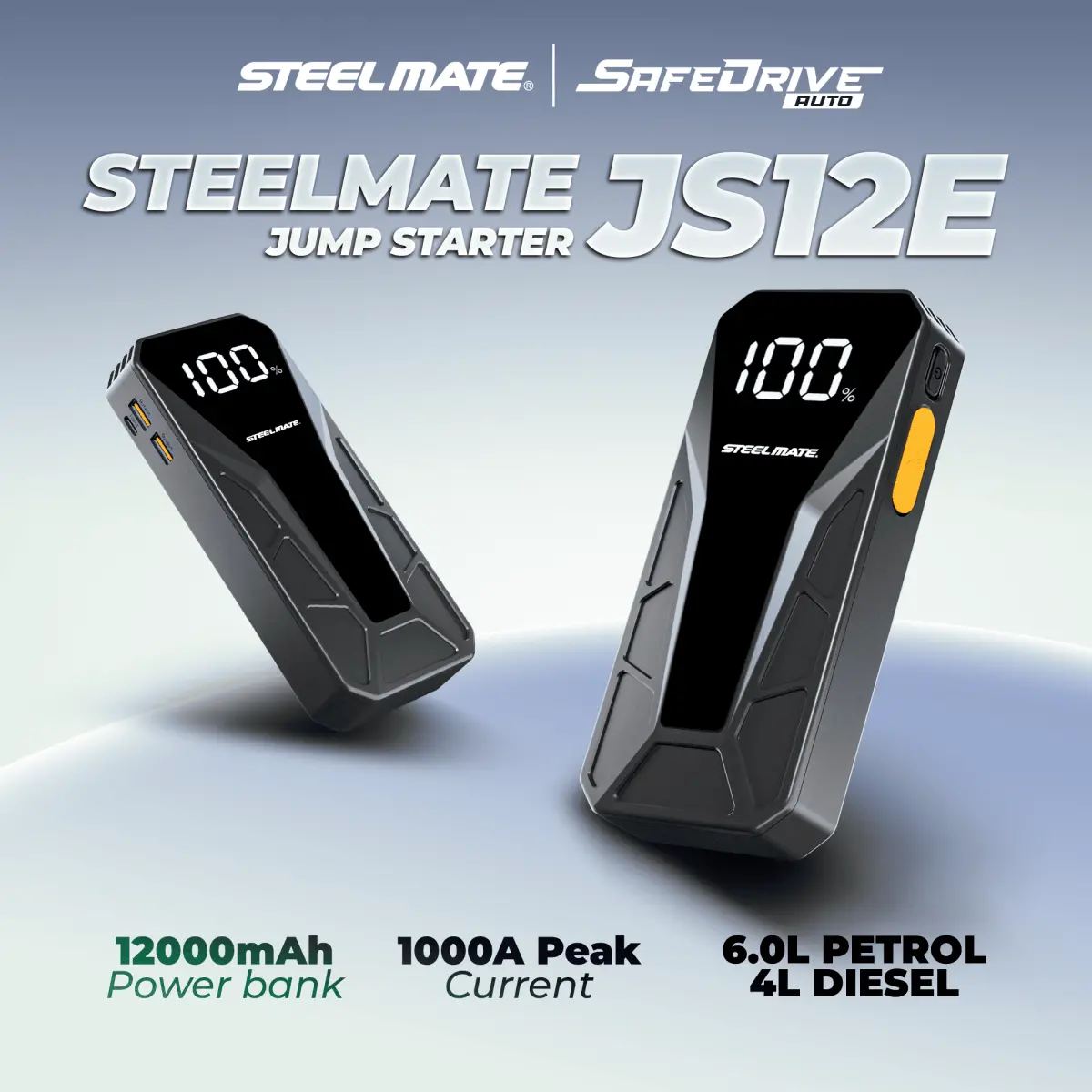 STEELMATE JS12E Heavy Duty Jump Starter 1000A 12000mAh for 6.0L Petrol & 4.0L Diesel