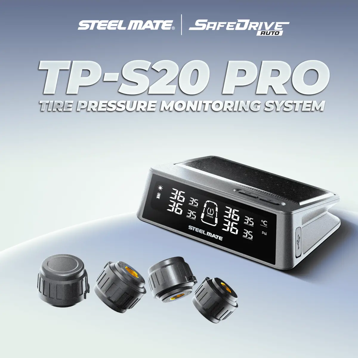 STEELMATE TP-S20 PRO TPMS Tyre Pressure Monitoring System External Valve Solar Display