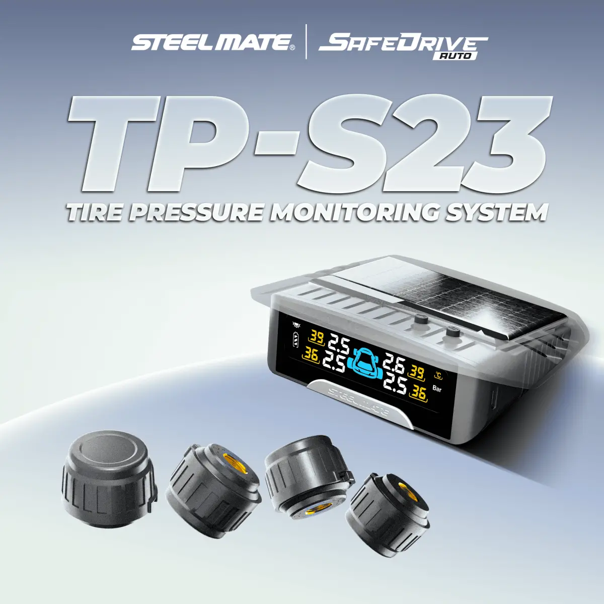 STEELMATE TP-S23 TPMS Tyre Pressure Monitoring System External Valve Solar LCD Display