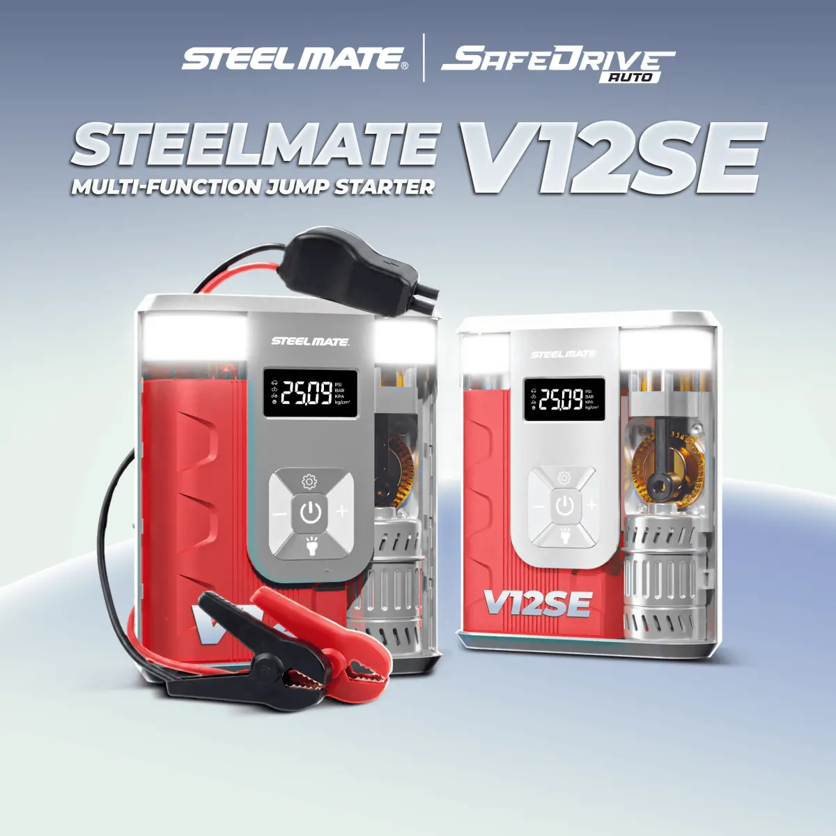 STEELMATE V12SE Car Jump Starter with Tyre Inflator 600A 150PSI 8800mAh Power Bank