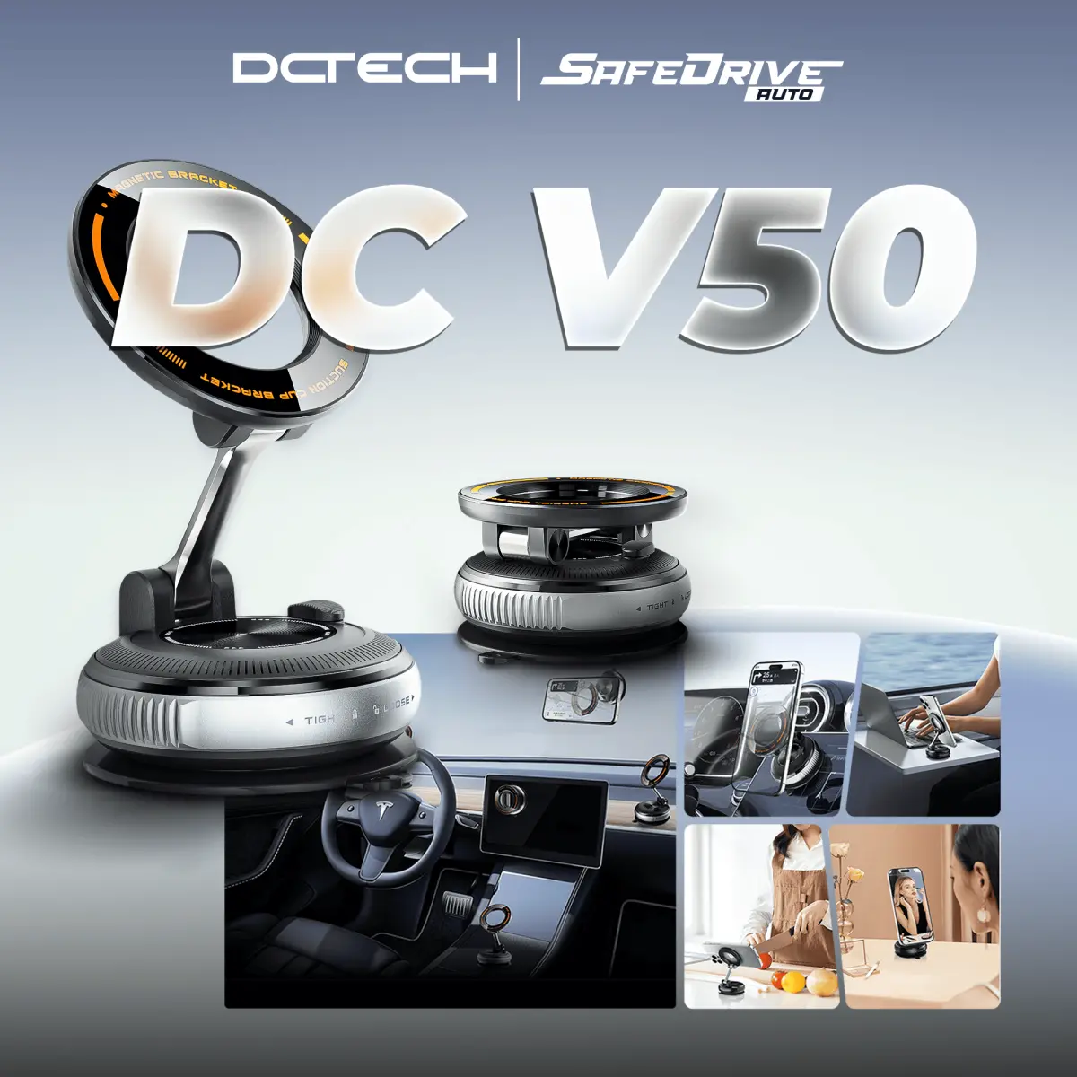 DCTECH V50 Magnetic Car Phone Holder with Vacuum Suction Mount 720° Rotation Foldable Design