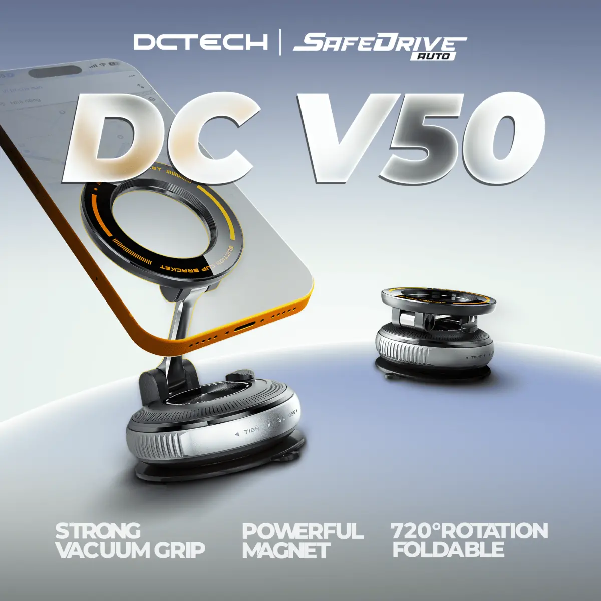 DCTECH V50 Magnetic Car Phone Holder with Vacuum Suction Mount 720° Rotation Foldable Design