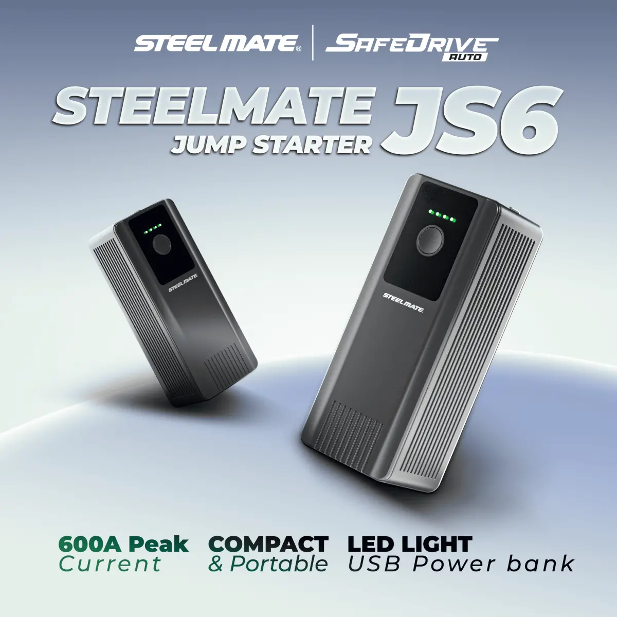 STEELMATE JS6 Portable Car Jump Starter 600A 6000mAh Emergency Power Booster for 3.0L Petrol Vehicles
